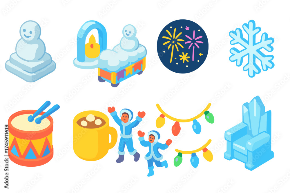 Fototapeta premium Winter, holiday, snow 3d icon set. cozy, festive icons in 3d for holiday projects.