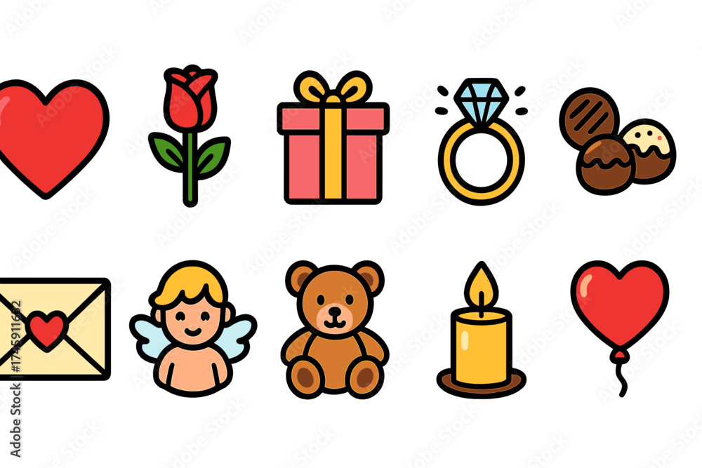 Fototapeta premium Valentine's day line icon set. romantic, love, celebration icons collection