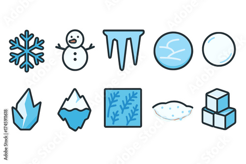 Winter, snowflake, ice, cold outline icon set for seasonal designs and decorations