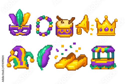 Mardi gras 3d icon set. carnival celebration icons colorful collection