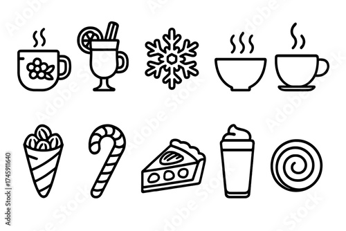 Winter food and drink silhouette icon set for cozy seasonal designs
