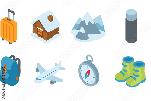 Travel and adventure 3d icon set. vacation, outdoor exploration, trip planner icons
