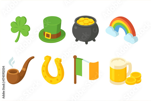 “st. patrick's day icon set. 3d festive symbols and celebration elements collection”
