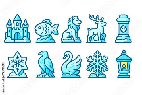 Winter, holiday outline icon set. snow, animal, nature icons outline collection