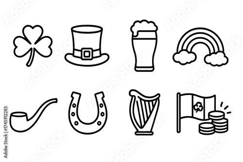 St. patrick's day line icon set. irish symbols for festive celebrations