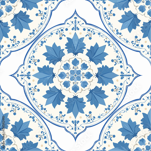 A seamless Chinese porcelain pattern featuring blue and white floral motifs. Ideal for packaging, tableware, and elegant decorative surfaces.