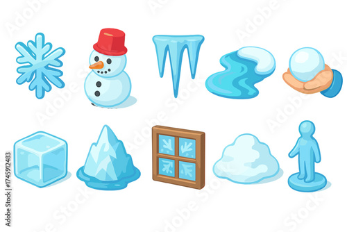 Winter, snow 3d icon set. cold, ice, snowflake, snowman icons 3d collection