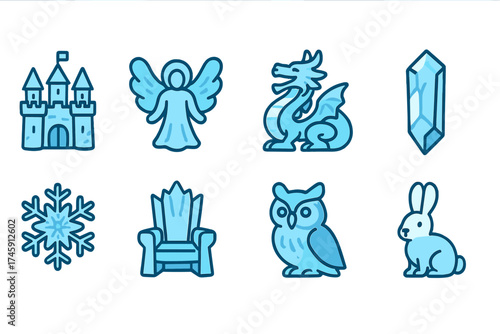 Fantasy, magic outline icon set. castle, dragon, crystal, owl collection