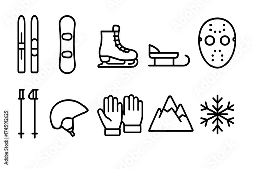 Winter sports outline icon set. skiing, snowboarding, and ice skating icons collection