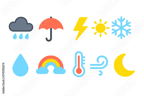 Weather forecast neon icon set. glowing, colorful, weather symbols in bright neon style.