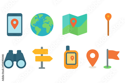 Navigation, map filled icon set. gps, direction icons in a filled style collection