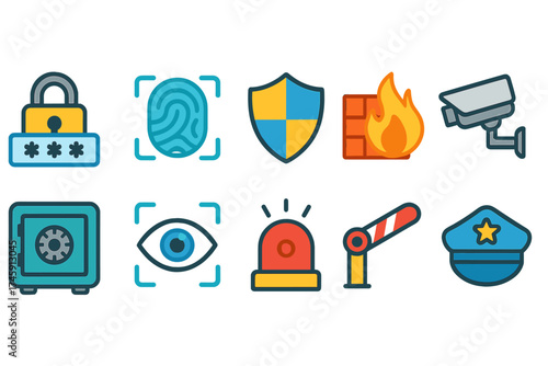Security and safety icon set. surveillance, protection linear icons collection.