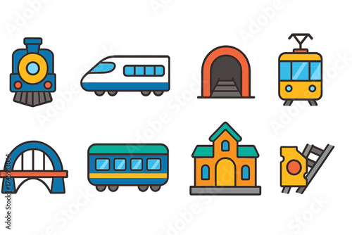 Transportation and vehicles flat icon set. train, subway, tramway in flat style.