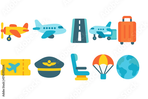 Travel and tourism flat icon set. vacation, planning, and exploration icons pack