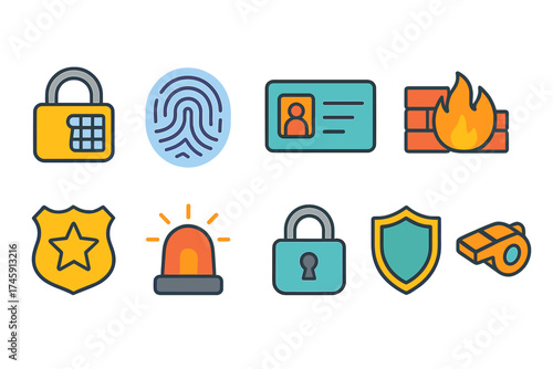 Security and privacy flat icon set. digital protection, safety icons flat collection