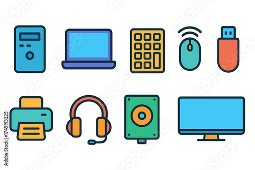 Technology outline icon set. devices, gadgets and accessories minimalist collection