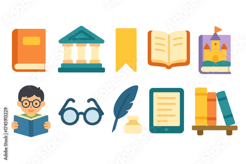 Education and learning 3d icon set. book, school, and library icons collection