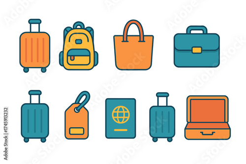 Travel and tourism outline icon set for vacation planning and trips