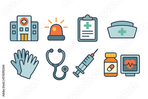 Medical, healthcare outline icon set. hospital, emergency, nursing icons collection.