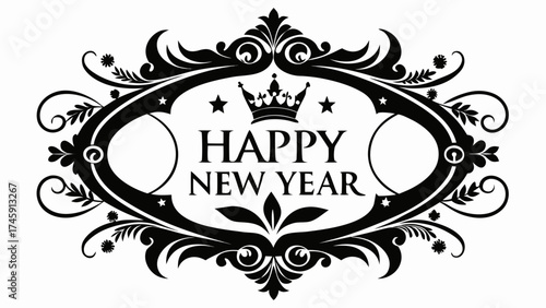 Happy new year ornate decorative vector illustration festive greeting design scalable eps icon silhouette White background