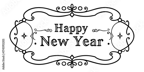 Decorative happy new year vector illustration festive ornamental greeting art scalable graphic silhouette White background