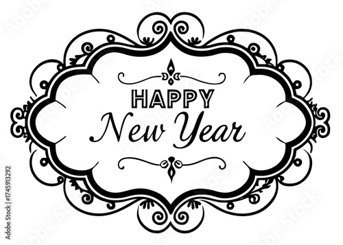 Elegant black ornate frame happy new year decorative vector illustration scalable eps silhouette White background