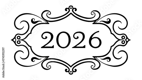 Elegant 2026 year ornamental frame vector illustration scalable royal classic design silhouette White background