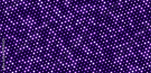 Purple LED screen background, glowing halftone backdrop. Abstract disco pattern, party decoration element. Vector illustration.