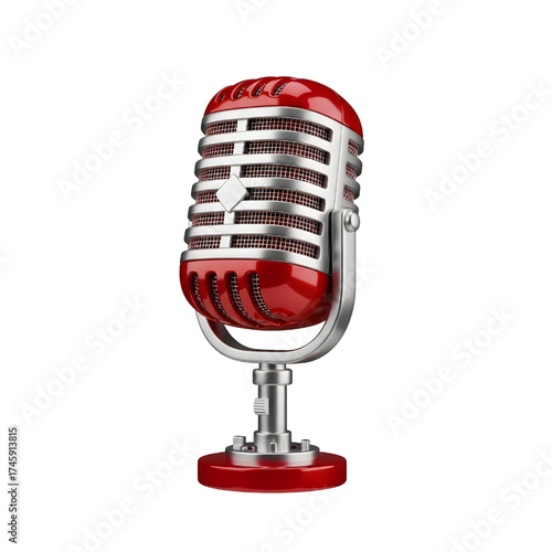 Vintage red microphone icon design in 3D rendering, 3D illustration isolated on white background