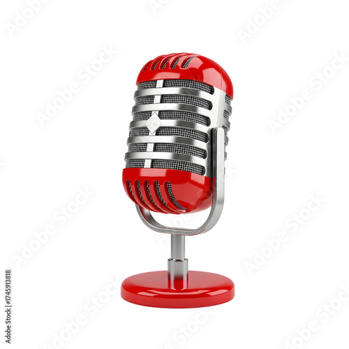 Vintage red microphone icon design in 3D rendering, 3D illustration isolated on white background