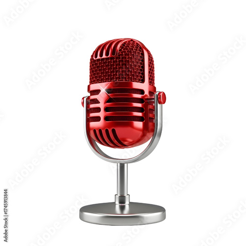 Vintage red microphone icon design in 3D rendering, 3D illustration isolated on white background