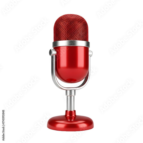Vintage red microphone icon design in 3D rendering, 3D illustration isolated on white background