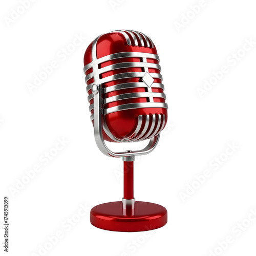 Vintage red microphone icon design in 3D rendering, 3D illustration isolated on white background