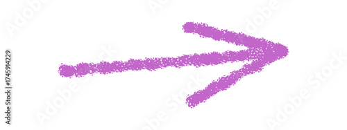 Wavy hand drawn chalk arrow icon with rough stroke style. Curved sketch arrow element forms a clear pointer symbol for direction. Vibrant purple color, modern chalkboard look.
