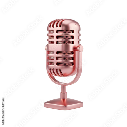 Vintage rosy microphone icon design in 3D rendering, 3D illustration isolated on white background