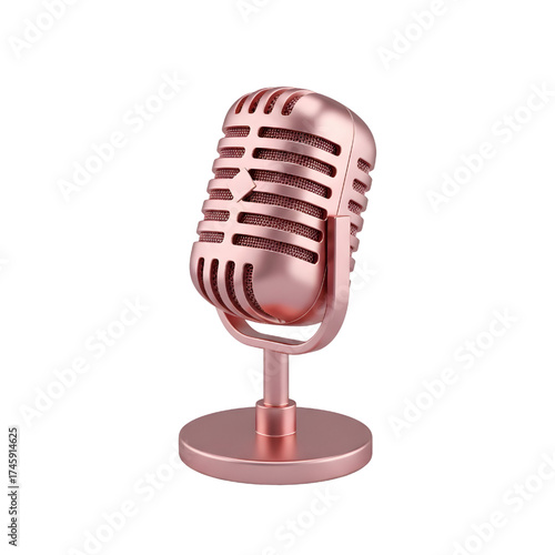 Vintage rosy microphone icon design in 3D rendering, 3D illustration isolated on white background
