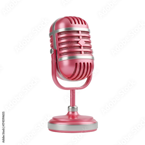 Vintage rosy microphone icon design in 3D rendering, 3D illustration isolated on white background