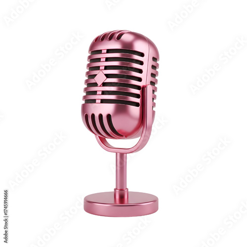 Vintage rosy microphone icon design in 3D rendering, 3D illustration isolated on white background