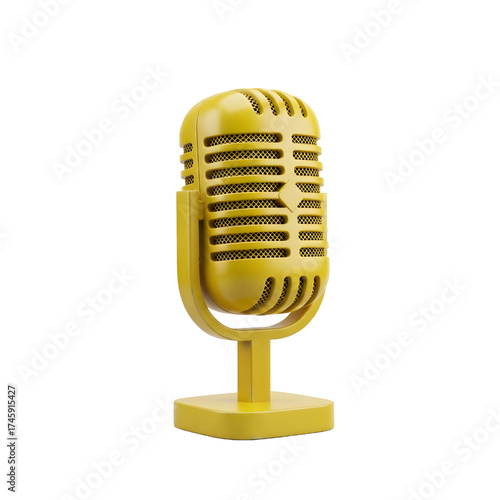 Vintage yellow microphone icon design in 3D rendering, 3D illustration isolated on white background