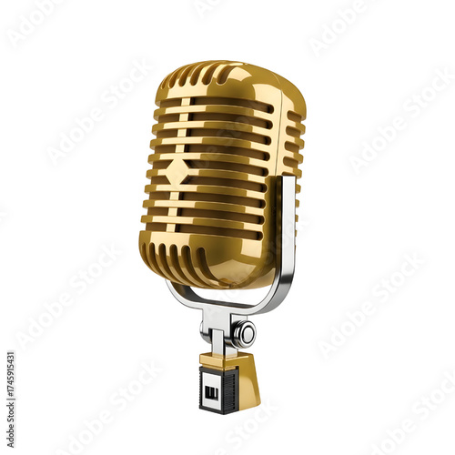 Vintage yellow microphone icon design in 3D rendering, 3D illustration isolated on white background