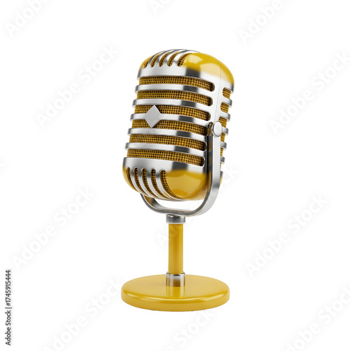 Vintage yellow microphone icon design in 3D rendering, 3D illustration isolated on white background