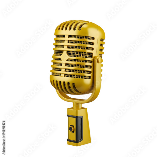 Vintage yellow microphone icon design in 3D rendering, 3D illustration isolated on white background