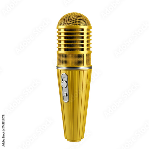 Vintage yellow microphone icon design in 3D rendering, 3D illustration isolated on white background