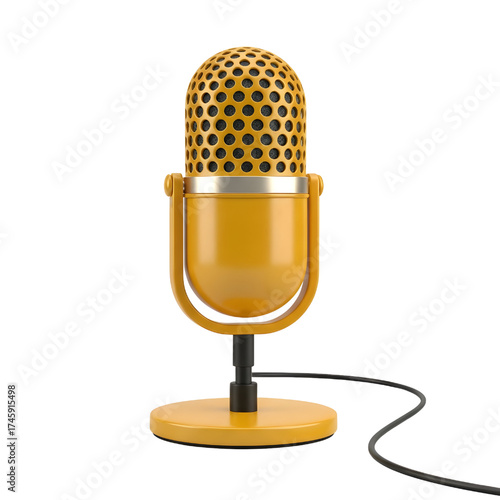 Vintage yellow microphone icon design in 3D rendering, 3D illustration isolated on white background