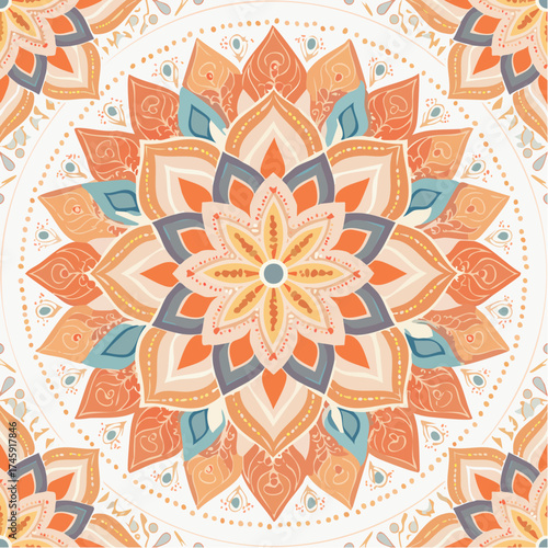 A seamless Indian lotus mandala pattern with elegant circular symmetry. Perfect for meditation products, packaging, and spiritual themes.