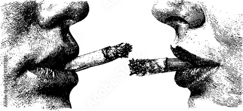 Minimal abstract shapes featuring two isolated objects in stipple and dotwork style for artistic design