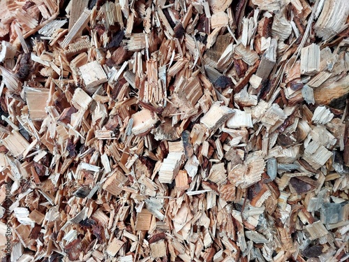 Chopped Wood Chips Ready for Biofuel Production in a Rural Setting