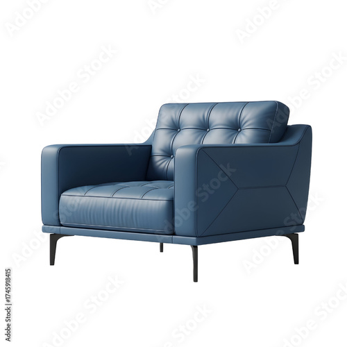 blue leather lounge chair, isolated design icon, 3d illustration isolated on white background
