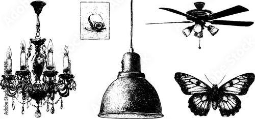 Vintage ceiling fixtures and lighting elements for decorative interiors