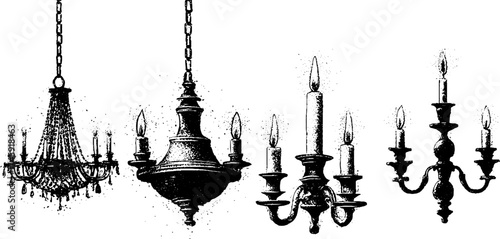Vintage chandelier collection with halftone effect for elegant interior design